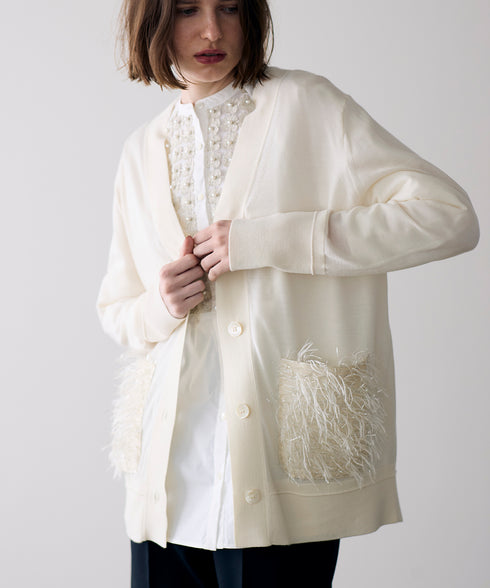 【SOI-MeME】sheer fringe high gauge cardigan